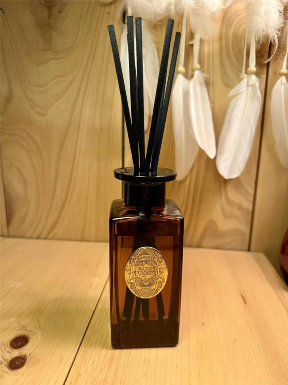 M&SENSE 6.3 oz Large Reed Diffuser Set | Tobacco Teakwood Scent Oil Diffuser